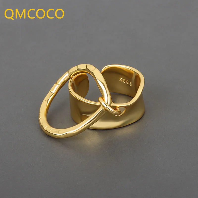 QMCOCO Silver Color Ring For Man Women Double Round Lines Vintage Wedding Trendy Jewelry Open  Adjustable Ring 2021 Trendy Gifts