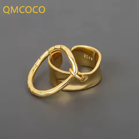 QMCOCO Silver Color Ring For Man Women Double Round Lines Vintage Wedding Trendy Jewelry Open Adjustable Ring 2021 Trendy Gifts