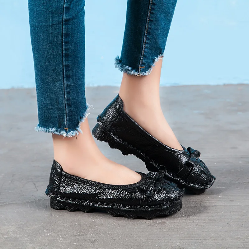 High Quality 2024 Summer Fashion Genuine Leather Women Flat Shoes Ladies Casual Soft Comfortable Shoes Women Handmade Flats
