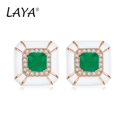 925 Sterling Silver Fashion  High Quality Zircon Created Crystal Glass White Enamel Stud Earrings  For Women's Wedding Jewelry