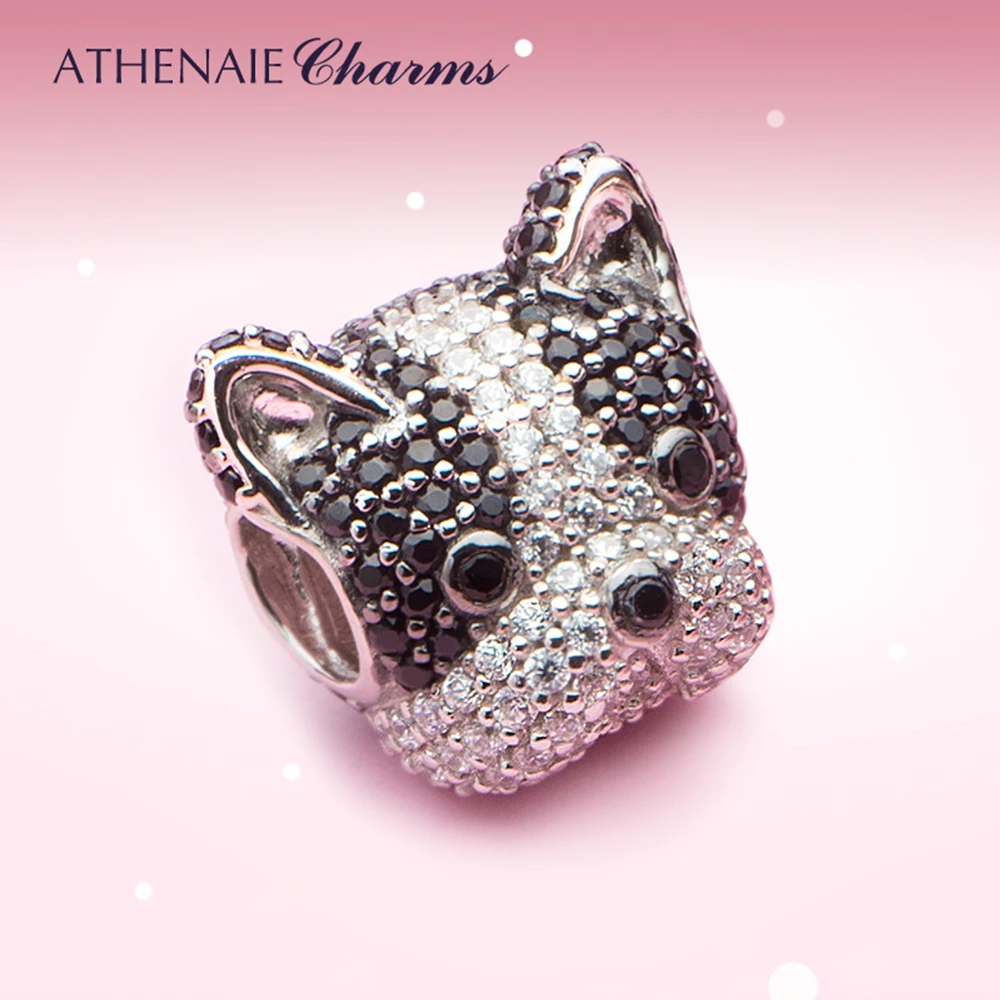 ATHENAIE Authentic 925 Sterling Silver Mixed CZ Cute French Bulldog Puppy Dog Charms Animal Beads for Original Bracelet Bangle