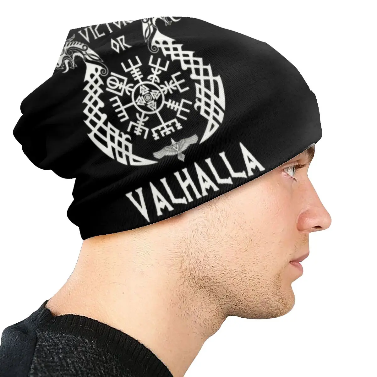 Custom Victory Or Valhalla Viking Beanies Caps For Men Women Unisex Hip Hop Winter Warm Knit Hat Adult Bonnet Hats