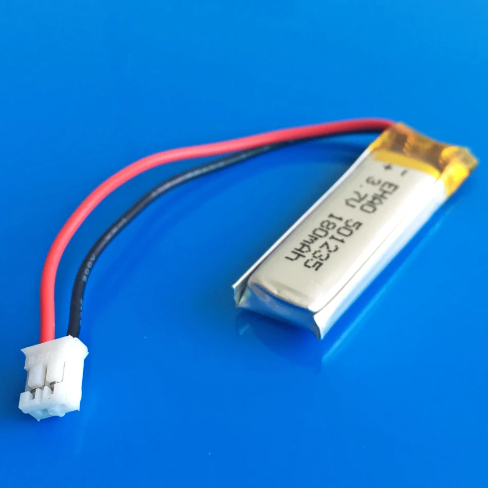 3.7V 180mAh Lithium Polymer Rechargeable Lipo Battery + JST PH 2.0mm 2pin connector For MP3 Bluetooth Headset Video Pen 501235