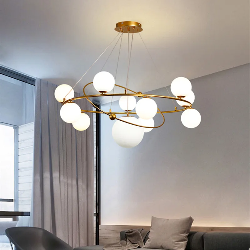 

Nordic large chandelier Atmosphere ring suspension Living Room Modern Minimalist Restaurant Creative Fashion bubble chandelier