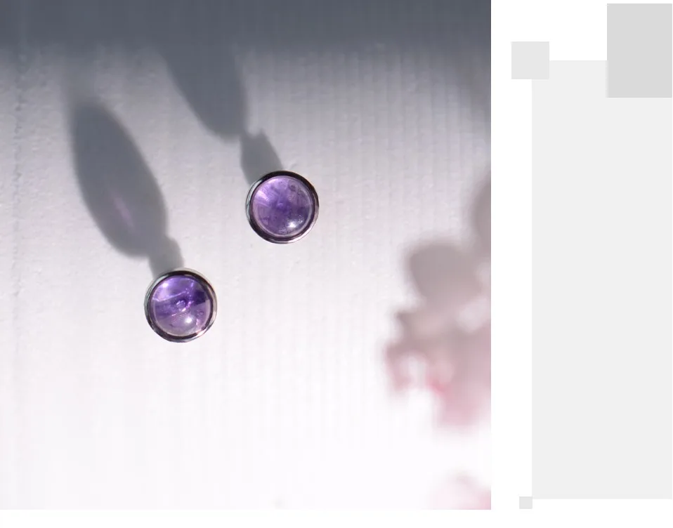 ITSMOS Natürliche Amethyst Lila Ohrringe 925er Silber Edlen Schmuck Runder einfacher Charme Coole Mystery Ohrstecker für Frauen Mädchen Geschenk – Detail 23