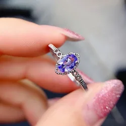 New Natural Tanzanite Ring 925 Silver Women's Ring Fresh and Elegant Simple Atmosphere 5X7mm