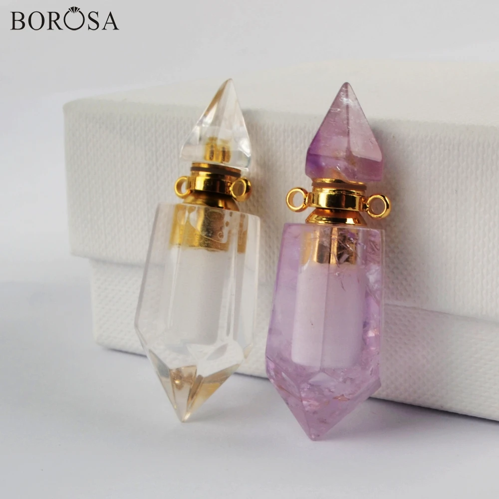 BOROSA Natural Stone Perfume Bottle Double Charms for Jewelry Making Perfume Essential Oils Diffuser for Necklace Jewelry G1942