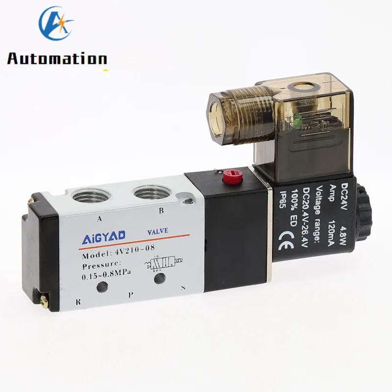 Pneumatic Electric Solenoid Valve 5 Way 2 Position Control Air Gas Magnetic Valve 12V 24V 220V Coil Volt 4mm-12mm Hose Fittings