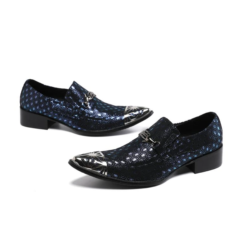 

2021 Men Evening Formal Dress Shoes Casual Prom Wedding Leather Slip on Pointed Shoes Blue Plus Size 46