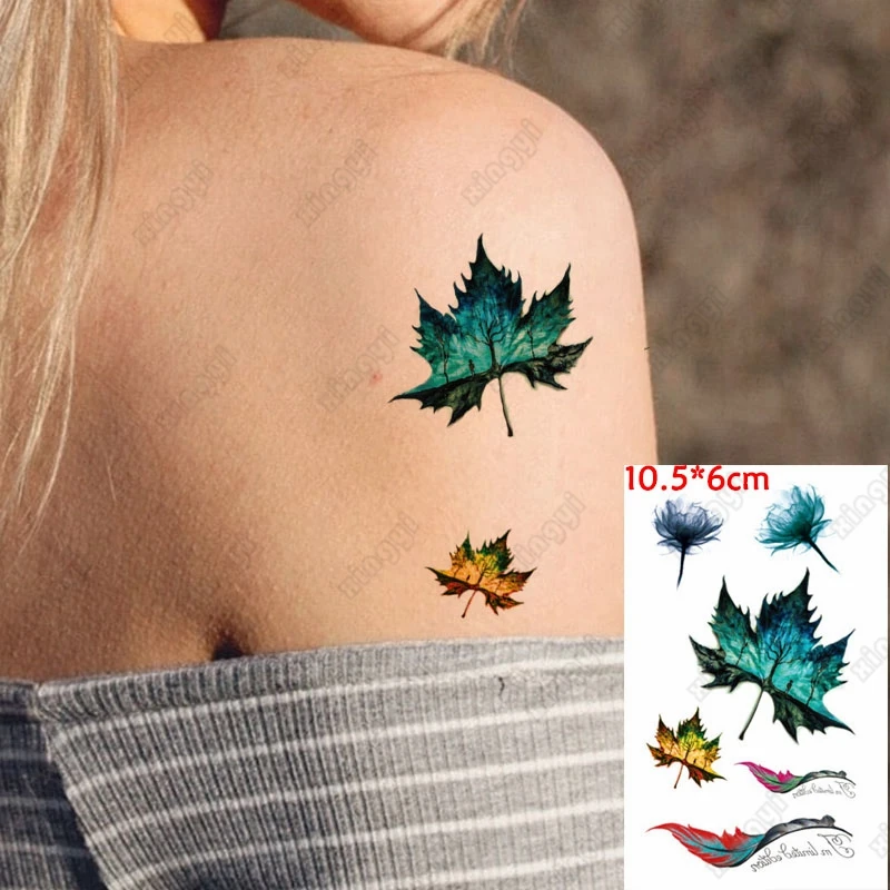 Waterproof Temporary Tattoo Sticker Plant Tree Yellow Maple Leaf Flower Feather Body Art Flash Tatoo Fake Tatto for Woman Men