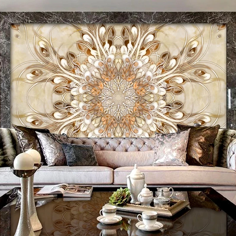 Custom 3D Wallpaper Luxury Marble Flower Pattern Art Wall Murals European Style Living Room TV Background Wall Papers Home Decor