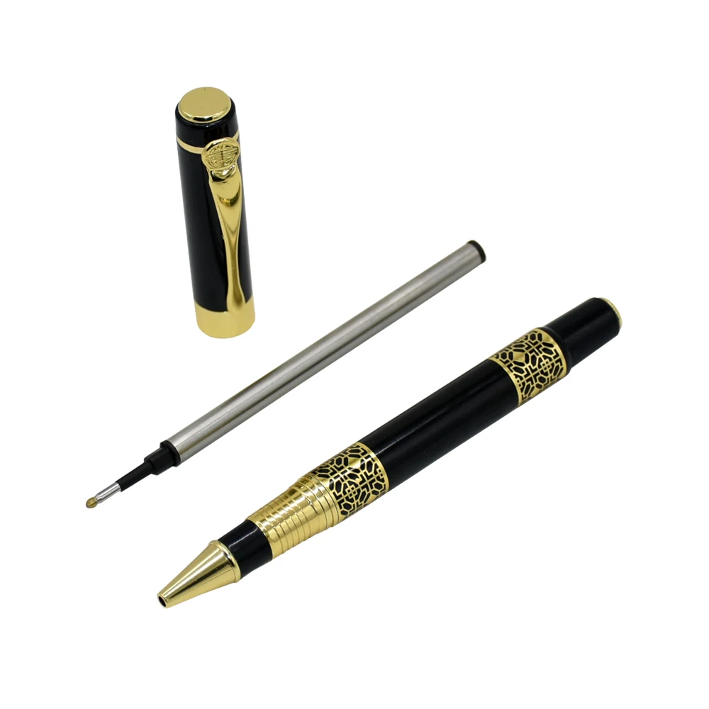 Luxury Golden Carving Black Wood Signature Ballpoint Pens for Business Ink Pen Writing Office School Supplies Stationery