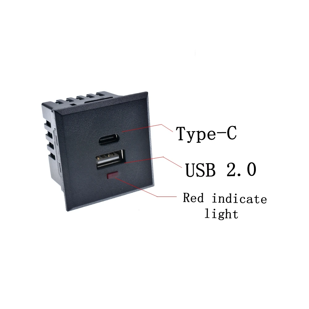 USB + typ C zasilanie prądem zmiennym gniazdo wbudowany pulpit gniazdo ładowania DC Panel zasilania moduł wylot 5V 220V ze wskaźnikiem LED