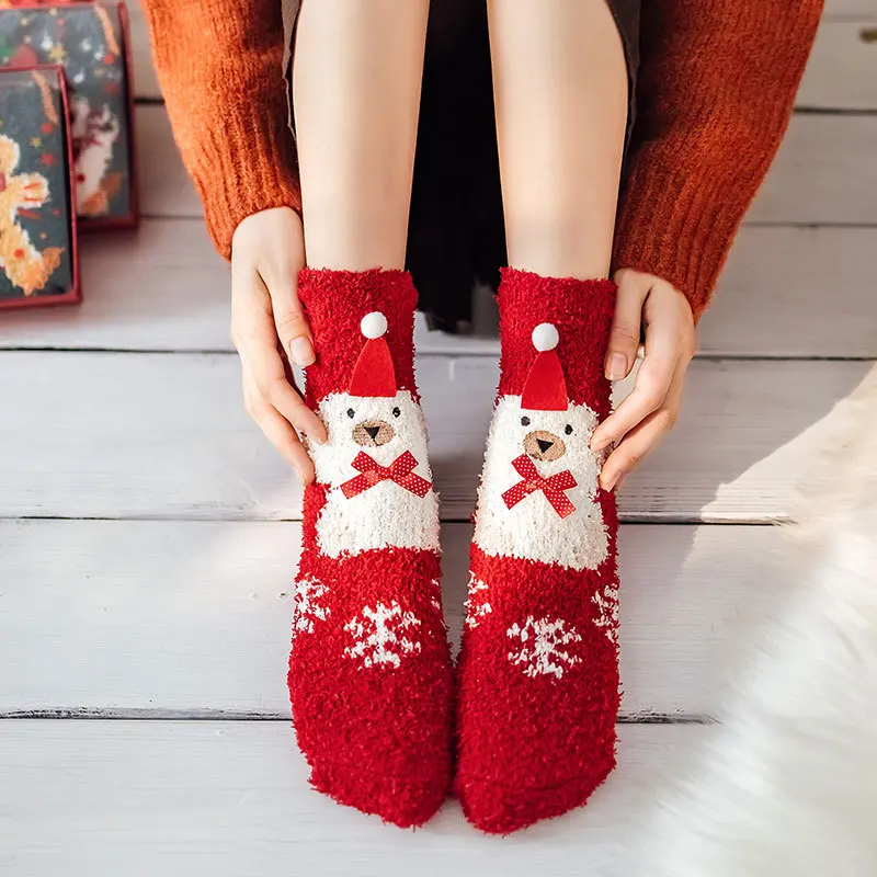 Gift Box Winter Women Red Socks Slippers Christmas Elk Snowman Cartoon Tube Men Socks Set Gifts For The Holidays Popsocket