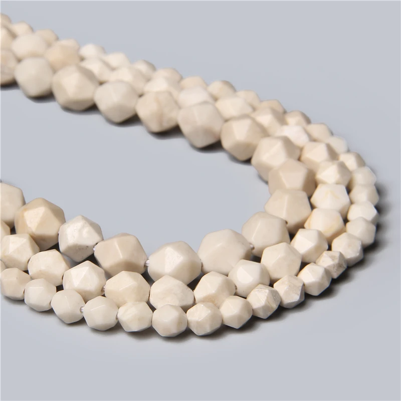 Natural Beige Color Stone Faceted Stone Jaspers Spacers Loose Beads DIY Charms Bracelets Accessories for Jewelry Making