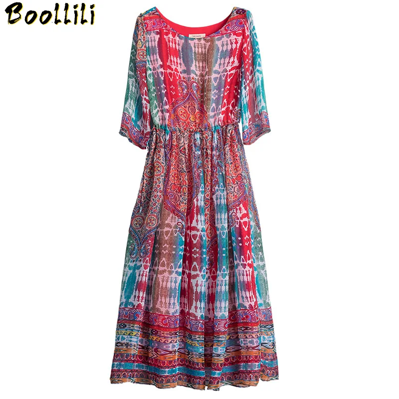 

Beach Summer Boollili Dress Women Silk Long Party Dress Plus Size Print Clothes Elegant Ladies Maxi Vestidos Verano 2023