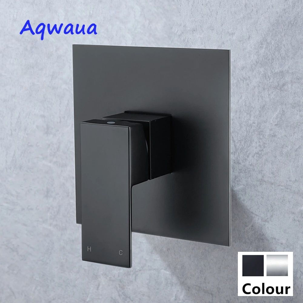 Aqwaua Black Concealed Shower Mixer Wall Mounted Valve Hot& Cold Water Faucet Diverter Brass Stopper