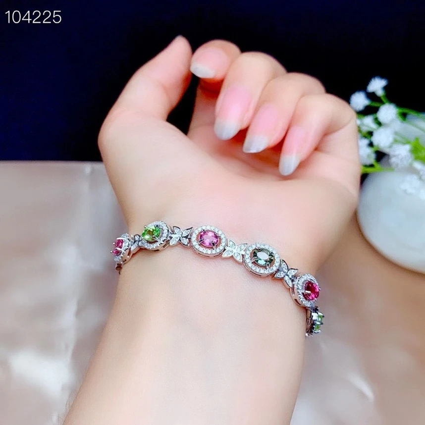 

CoLife Jewelry Candy Color Tourmaline Bracelet for Young Girl 4mm*5mm Natural Tourmaline Silver Bracelet Brithday Gift for Girl