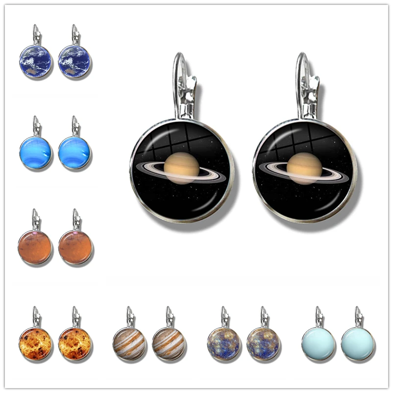 Eight Planet Earrings Jupiter Earth Mars Photo Glass Cabochon Dangle Earrings Creative Jewelry for Women Girls Birthday Gifts