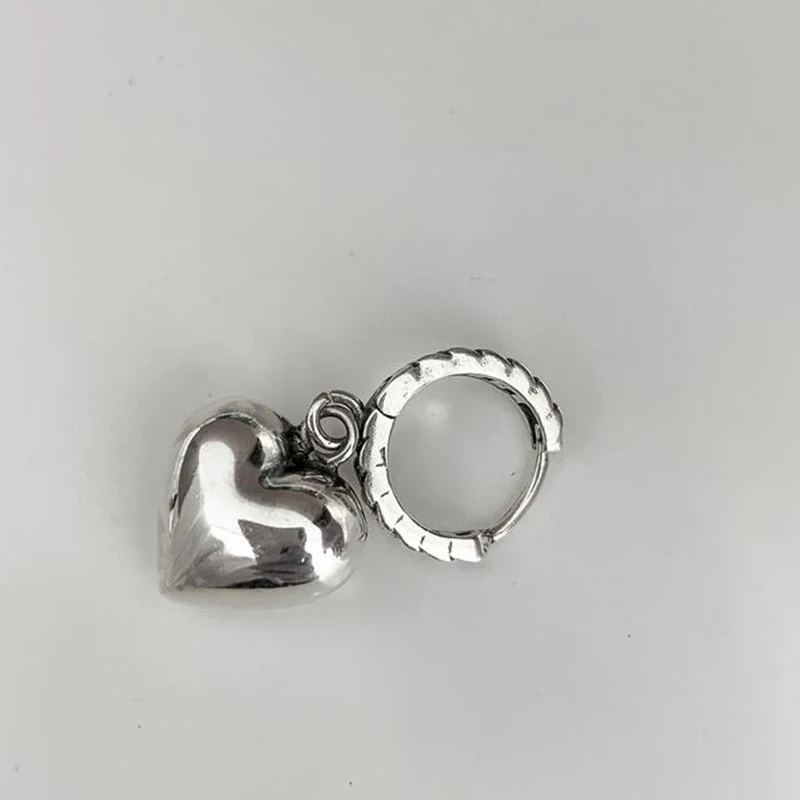 Women Prevent Allergy Silver Color Hoop Earrings Vintage Accessories Little Bear LOVE Heart Asymmetric Party Jewelry