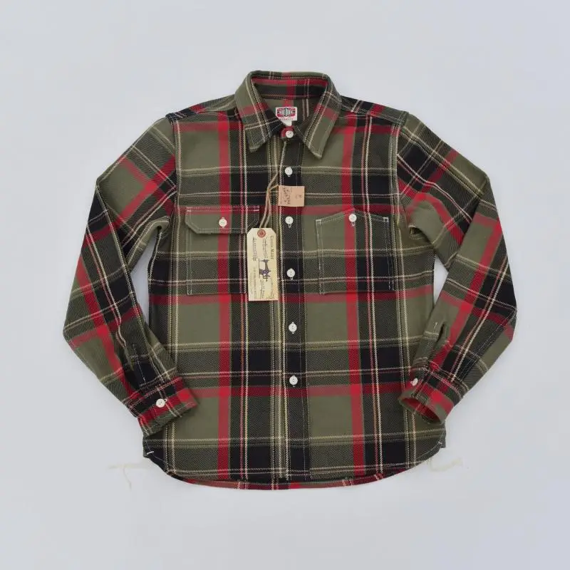 

BOB DONG Vintage Inspired Plaid Work Shirts Men's Point Collar Heavyweight Shirts