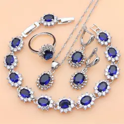 Ensembles de bijoux en argent 925 pour femmes, bijoux de mode en pierre de saphir bleue naturelle, cadeau pour sa fête, ensembles de colliers 7 couleurs