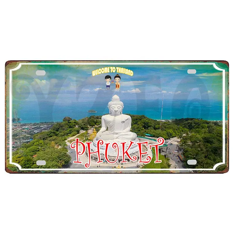 【YZFQ】Welcome to Pattaya Plaque Metal Vintage Phuket Thailand Travel Souvenir For Wall Bar Club Home Decor 30X15CM  DC-1464B