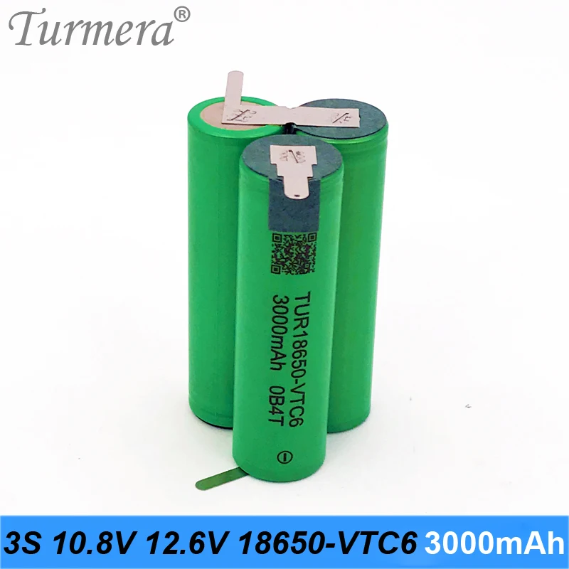 

3S 12.6V 4S 16.8V 5S 21V 6S 25V VTC6 Battery Pack TUR18650VTC6 3000mah Battery 30A for 18V Screwdriver Battery Customize Turmera