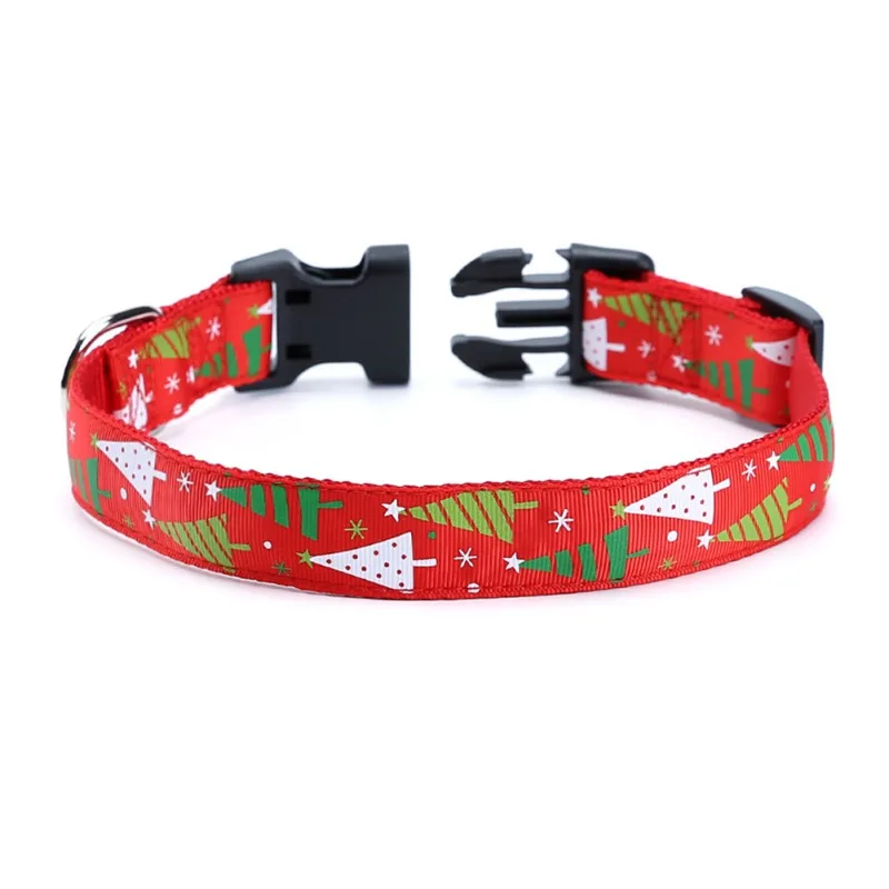 Christmas Dog Collar Adjustable XMAS Printed Boy Girl Collar Nylon Necklace Puppy Gift Small Dog Chihuahua