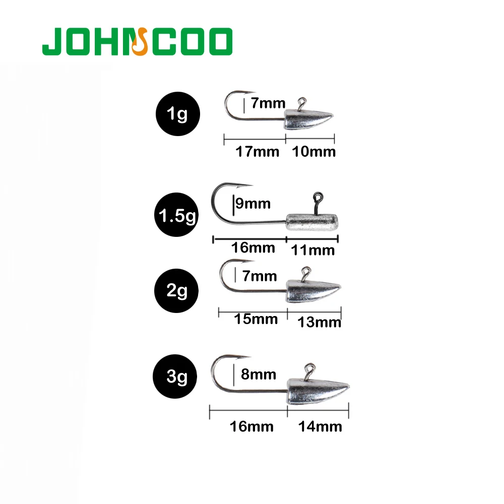 JOHNCOO 20pcs Jig Head Fishing Hooks Trout Fish Hook For Soft Lure Bait Barbed Single Fishhook 1g 1.5g 2g 3g