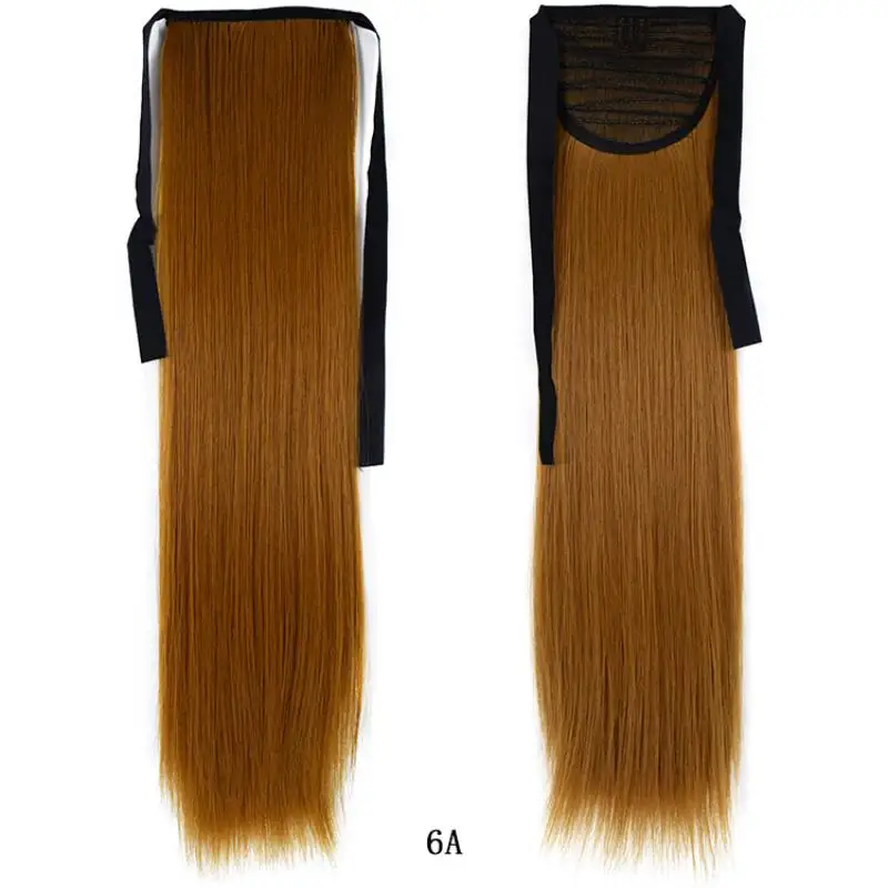 SHANGZI Straight Wrap Around Clip In Ponytail Hairpieces long Hair Extension Heat Resistant Synthetic Fake Hair for women