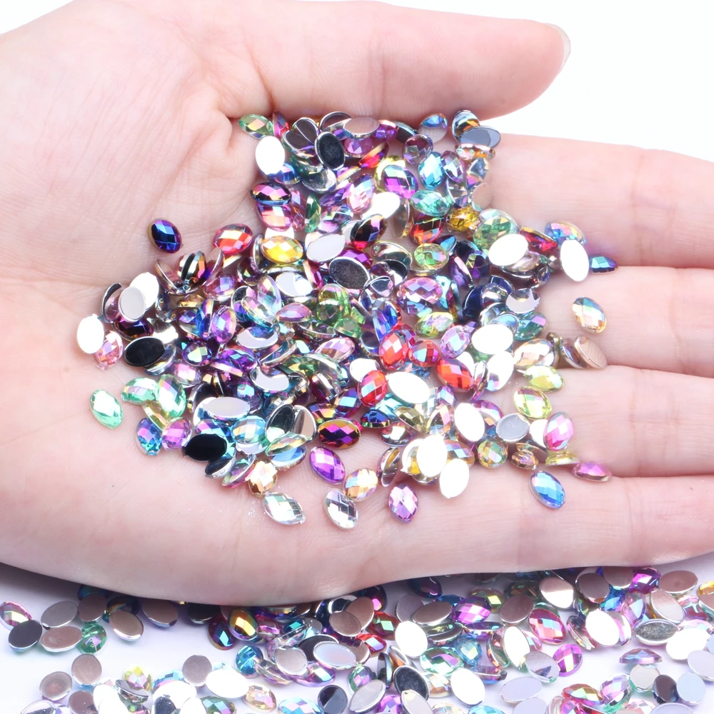 

Oval Shape Earth Facets 100/1000pcs 4x6mm Acrylic Rhinestones Flatback AB Colors Glue On Beads DIY Jewelry Nails Art Supplies