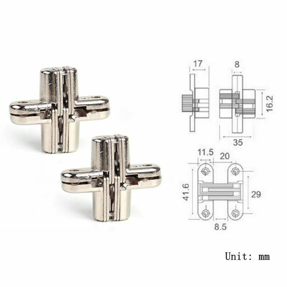 2Pcs Invisible Hinges Cross Hinge Hidden Concealed Cabinet Cupboard Door Wooden Boxes For Folding Window Furniture