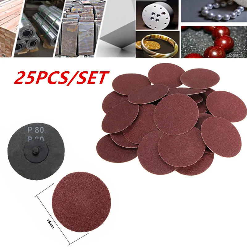 

25 Pcs 3 Inch Roll Lock Sanding Grinding Discs Disc Abrasive Pads for Polishing Abrasive Rotary Tools Drill Grinder Woodworking