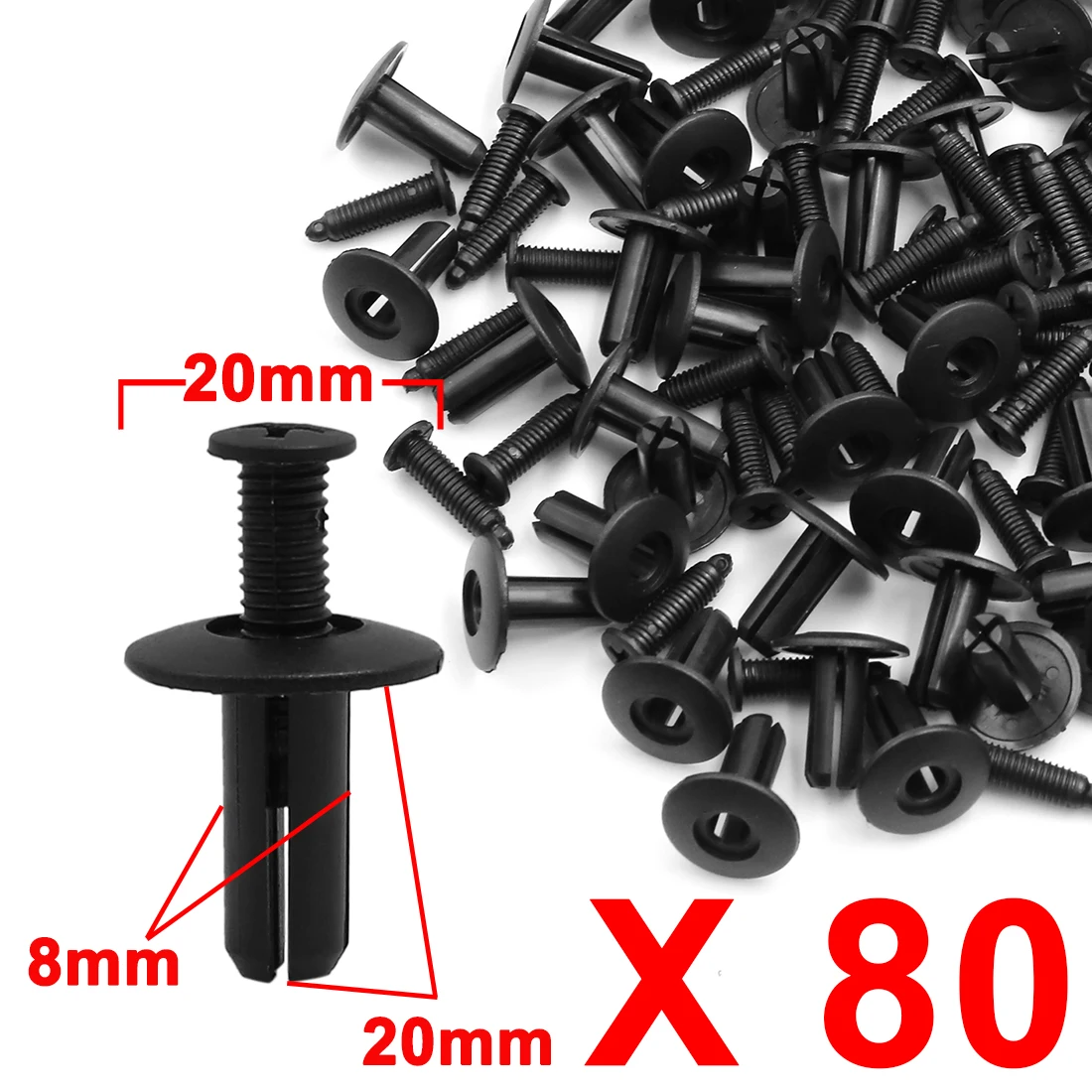 Uxcell 20Pcs 50 Stuks 100 Stuks 8Mm X 20Mm X 20Mm Plastic Bumper Fender Klinknagels Fastener uitbreiding Push Pin Clips Zwart Voor Car Auto