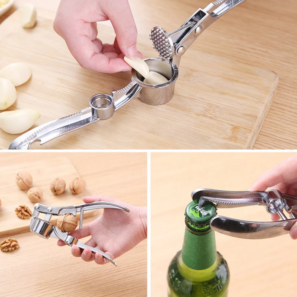 5 In 1 Stainless Steel Garlic Press Crusher Kitchen Cooking Ginger Squeezer Masher Handheld Mincer Tools Corkscrew Open Walnuts