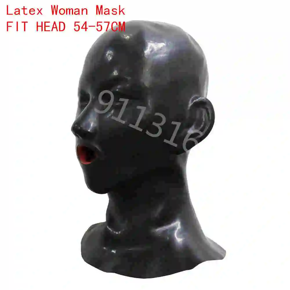 WOMEN Latex Hood New 3D hoods latex hood mask w red TEETH AND 15CM NOSE TUBE(FIT 54-57CM)