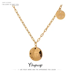 Yhpup Stainless Steel Chain Choker Necklace Trendy Round Metal Pendant 18 K  PVD Gold Plated Jewelry Boucle D'Oreille Femme