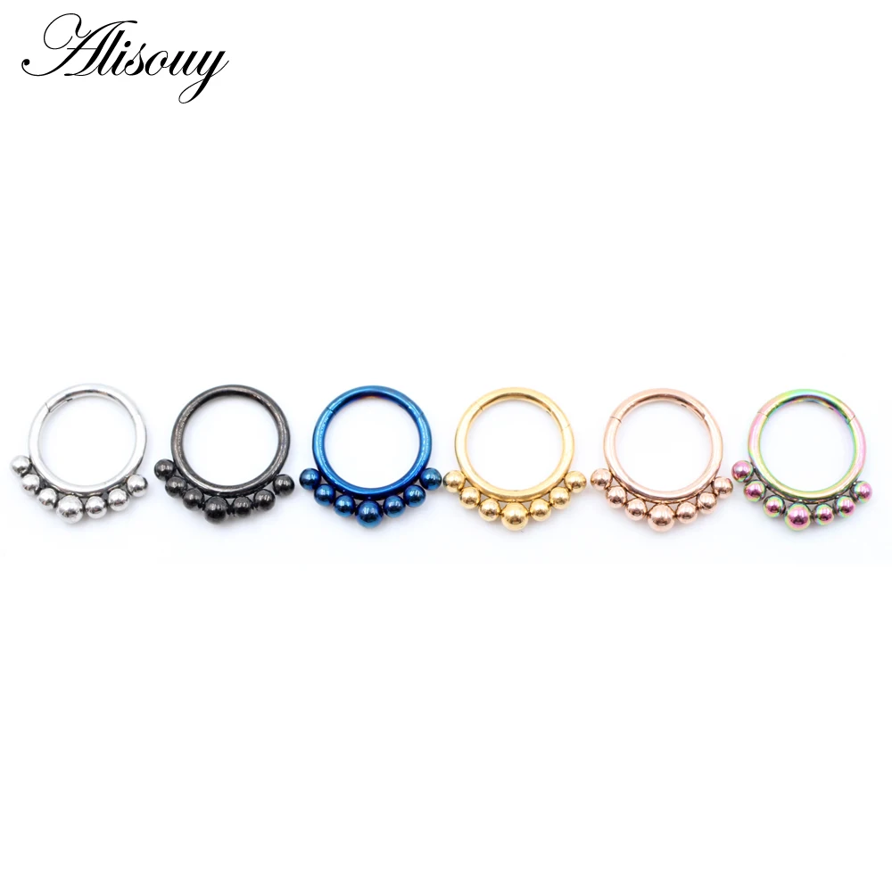 Alisouy 1pc Stainless Steel 16G Cone Ball Hinged Clicker Nose Septum Ring Segment Daith Helix Hoop Earring Body Piercing Jewelry