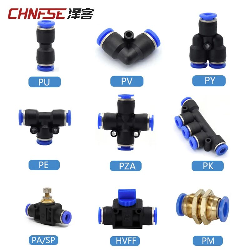 Pneumatic Fitting Pipe Connector Tube Air Quick Fittings Water Push In Hose Couping 4mm 6mm 8 10 12 14 16mm PU PY PK PM PZA HVFF