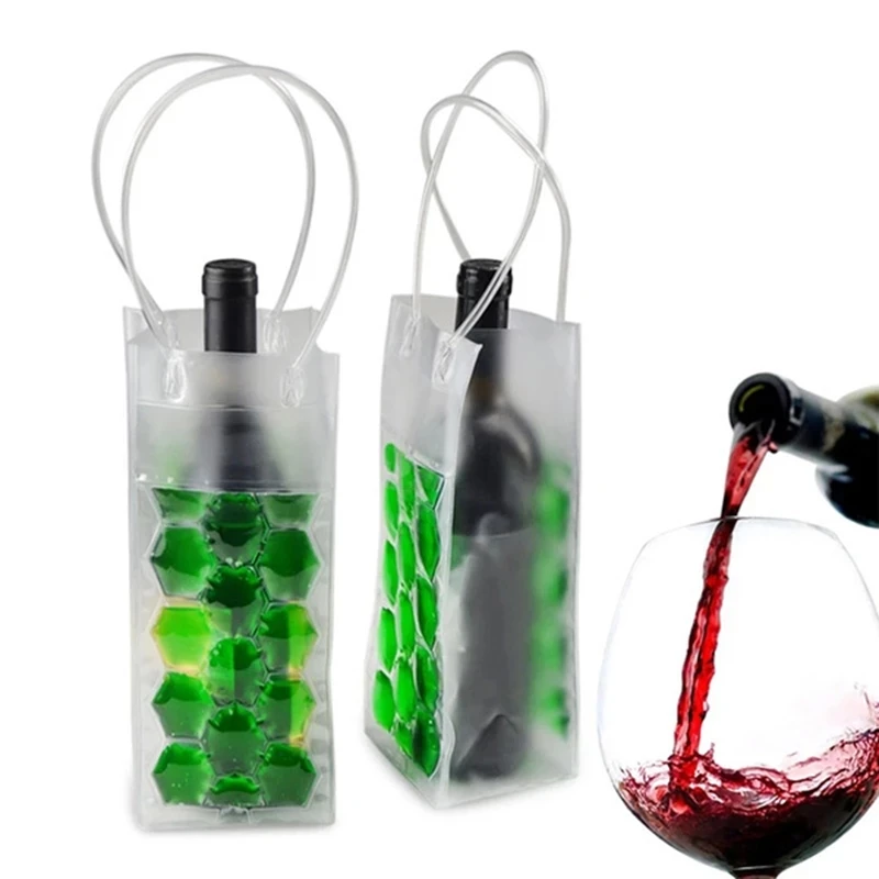 PVC Leakproof Ice Bag ECO Friendly Transparent Ice Pack Portable Ice Bucket Wine Bottle Chiller with Carry Handle Ice-Cold Tools