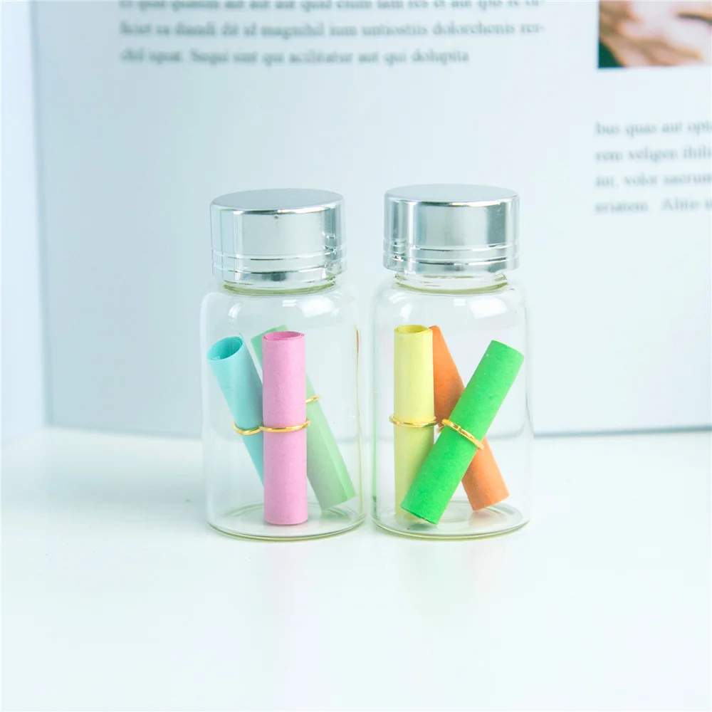 

50Pcs 15ml Clear Glass Jars Spiral Plastic Cap with Silver Tangent Lovely Wishing Craft Vials Refillable Travel Bottles