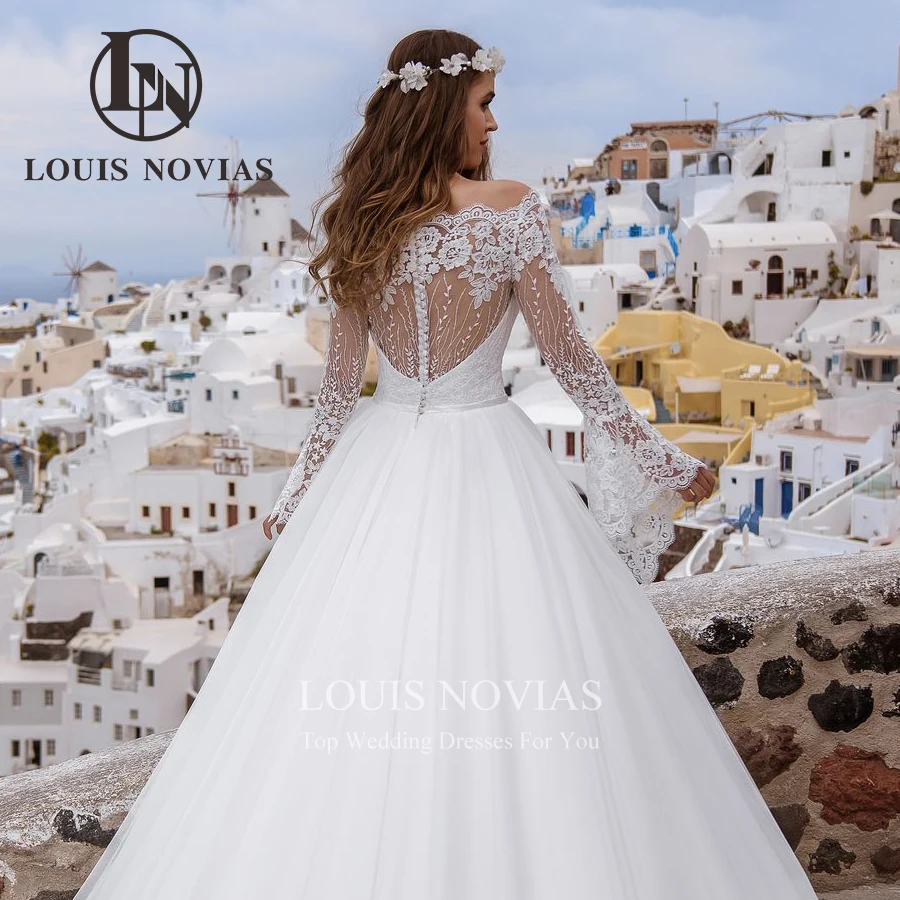 LOUIS NOVIAS robe De bal robes De mariée pour femmes col bateau broderie manches évasées princesse robe De mariée robes De Novia