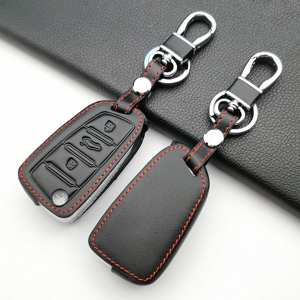 New Style Leather Car Key Fob Cover Case For JAC S2 Refine S3 S4 S5 S7 R3 A5 2017 2018 2019 2020 Folding Remote Keychain Holder