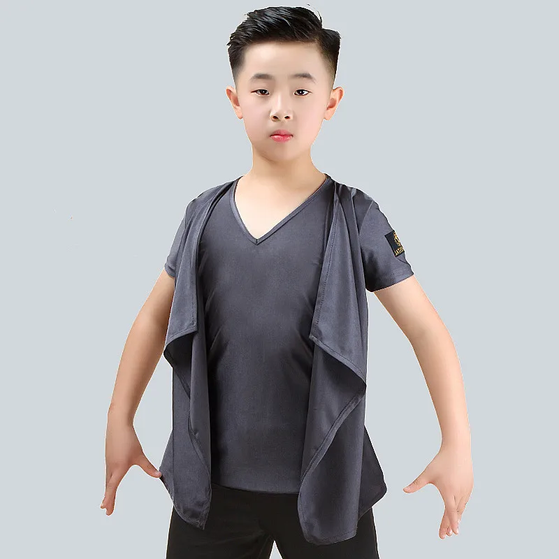 Latin Dance Top Kids Short Sleeve Boys Latin Dancing Shirts Salsa Tango Cha Cha Competition BOYS Performance Dancewear Clothes