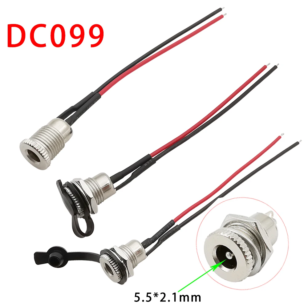 

DC-099 DC Power Female Jack Adapter 5.5x2.1mm DC Jack Threaded Panel Mount Socket Connector With Waterproof Cap 20AWG 10/15/20CM