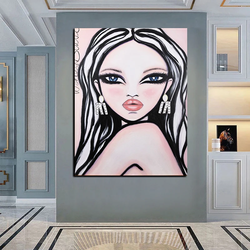 

Wall Pictures Woman Face Hand Made Oil Painting Room Home Decor Abstract Cartoon Girl Art Sexy Canvas Hand Painting On Canvas