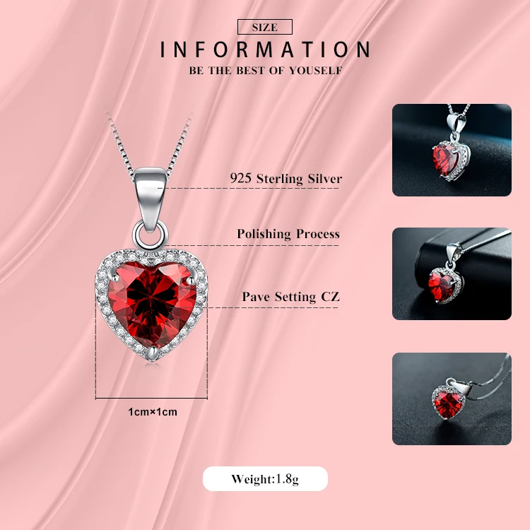 Modian luxury Fashion Real 925 Sterling Silver Hearts Pendant Red Heart Clear Crystal Classic Wedding Chain Jewelry For Women