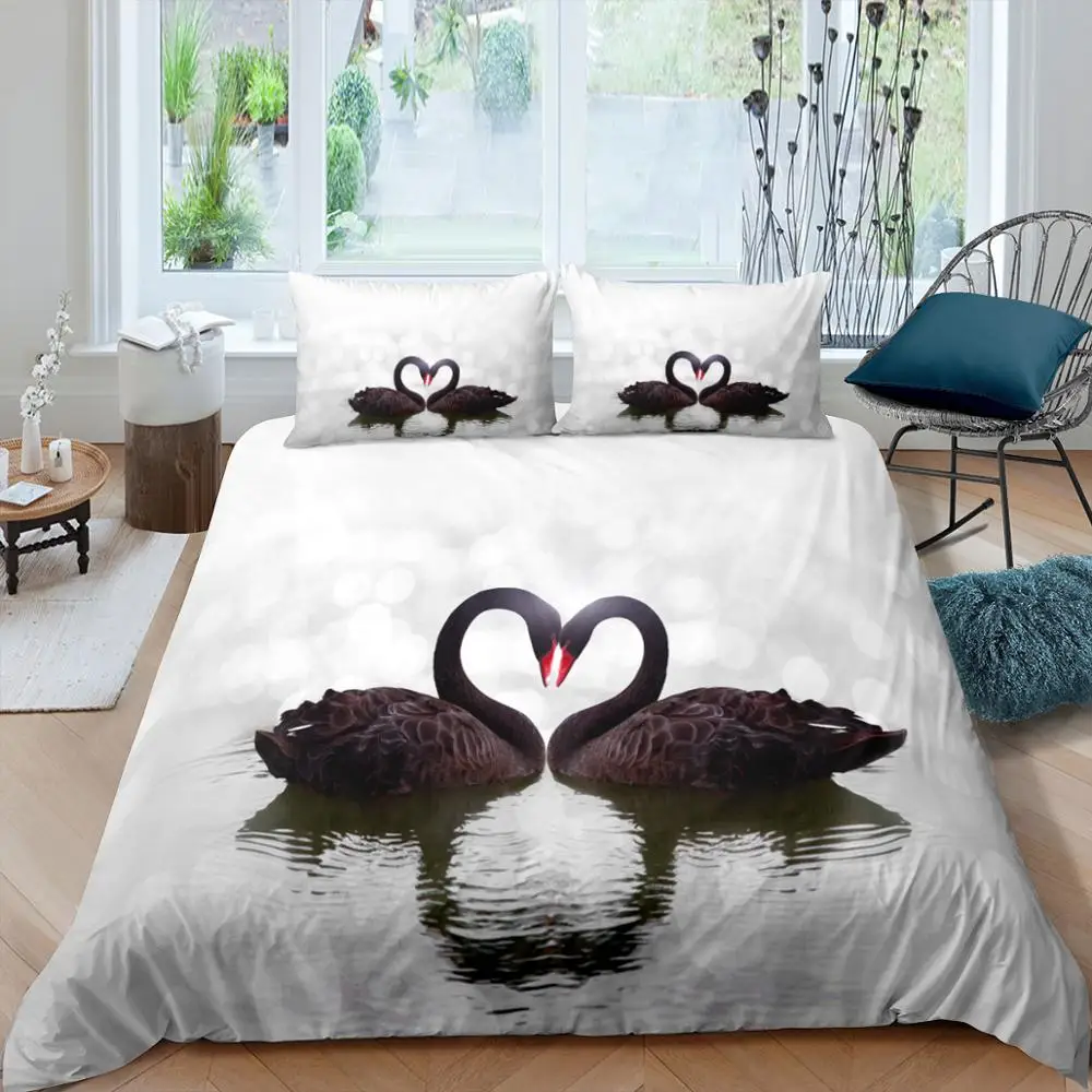 

Swan Bedding Set Animal Duvet Cover Love Bedclothes 2/3pcs With Pillowcase Luxury Home Textiles Simple Bedspread