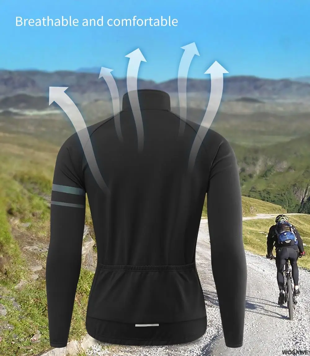 WOSAWE Herren Thermo-Winter-Fahrradjacke, Fleece-Futter, Langarm-Jersey, winddicht, Laufen, Reiten, Ciclismo, Fahrradbekleidung – Detail 6